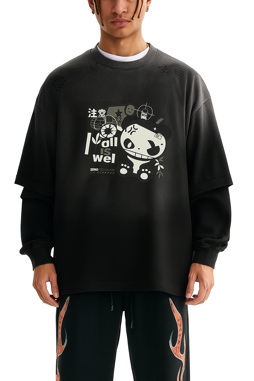 Zero Pressure Panda – Sunfade Hand-Frayed Faux Two-Piece Teev