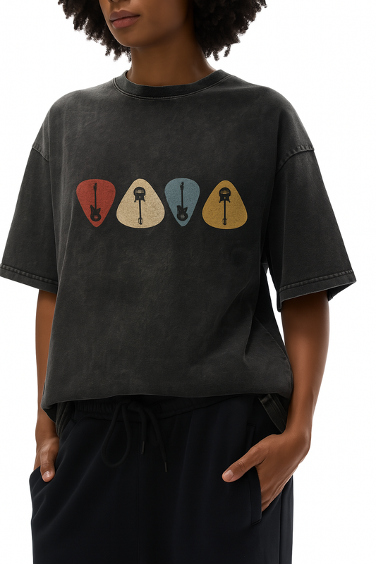 Retro Guitar Pick Acid Wash Tee
