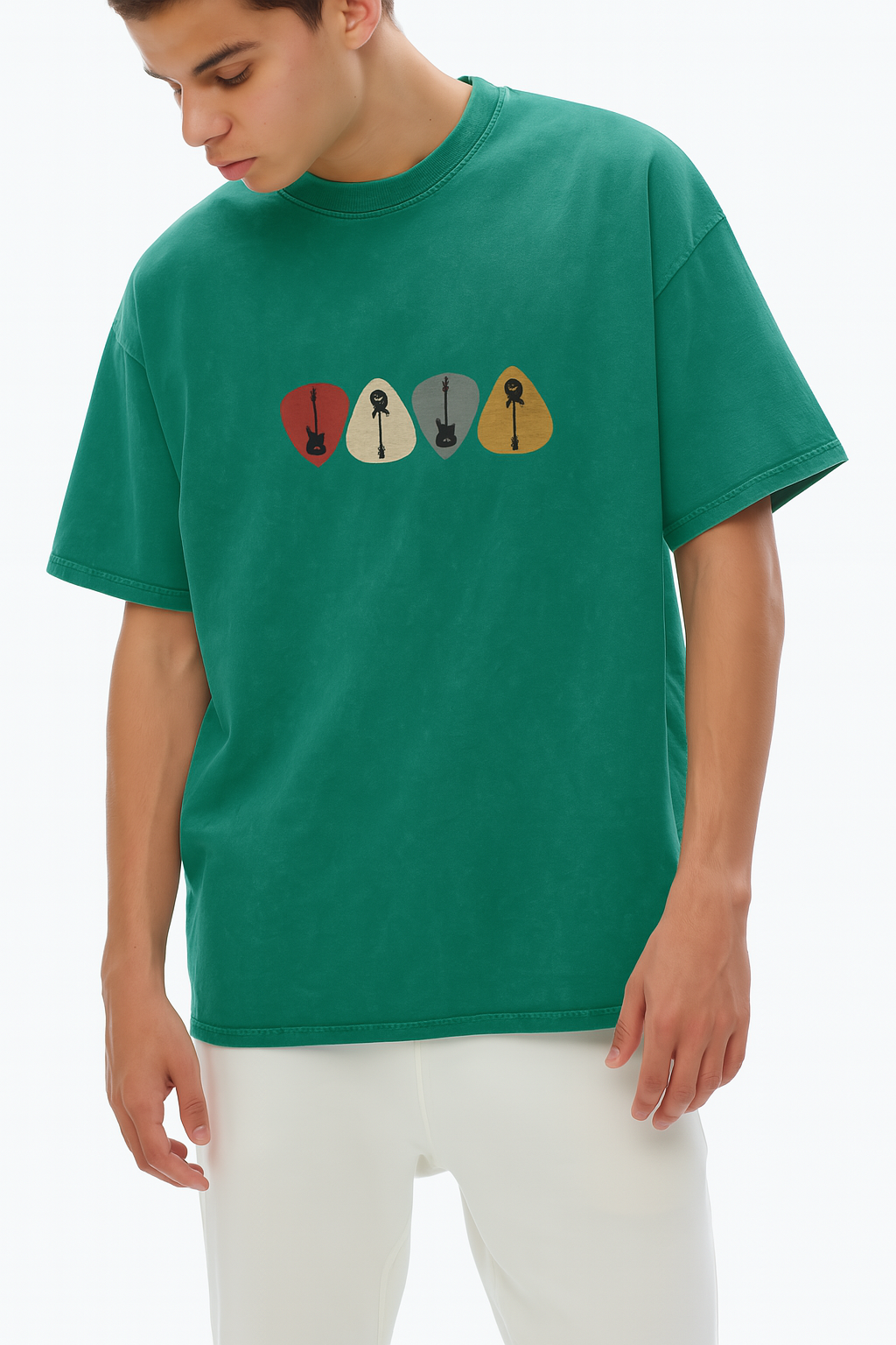 Retro Guitar Pick Acid Wash Tee