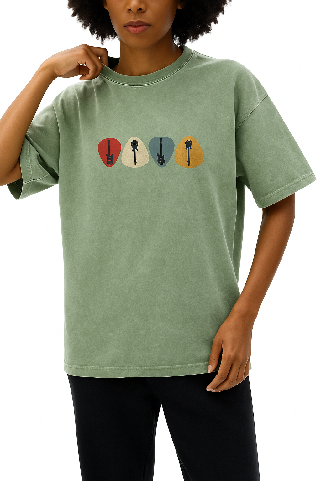 Retro Guitar Pick Acid Wash Tee